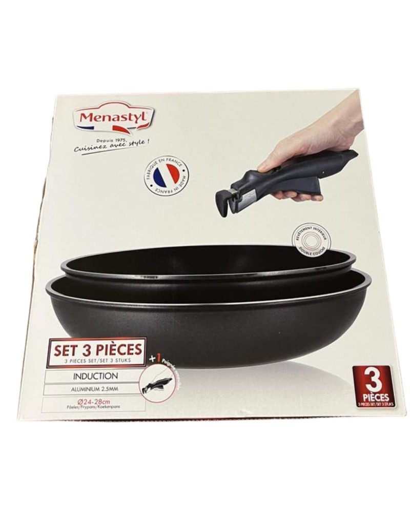 2 Poêles Menastyl + manche amovible.