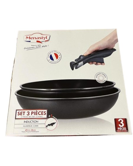 2 Poêles Menastyl + manche amovible.